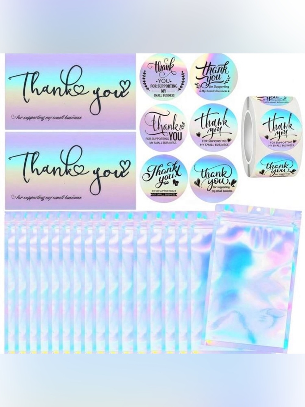 600 piece Thank You Stickers, cards and Bag Set